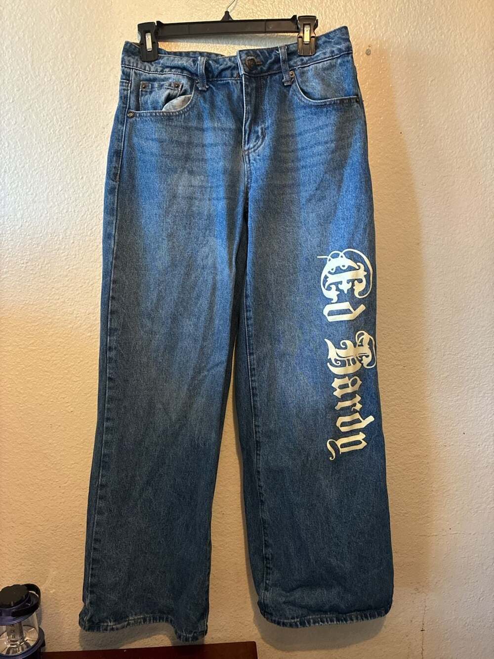 Ed Hardy Born Free Loose Fit Graphic Wide Leg Denim Jeans